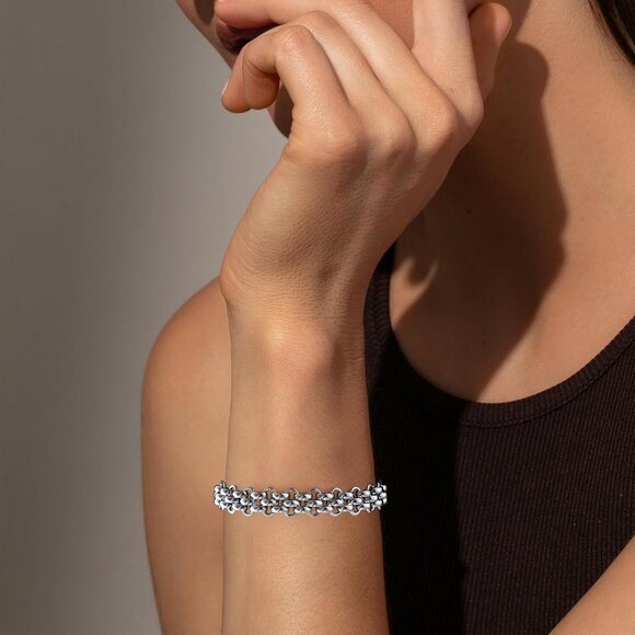 Silver Italian Designer Inspired Rope Statement Chunky Bracelets for Women - Picture 3 of 5